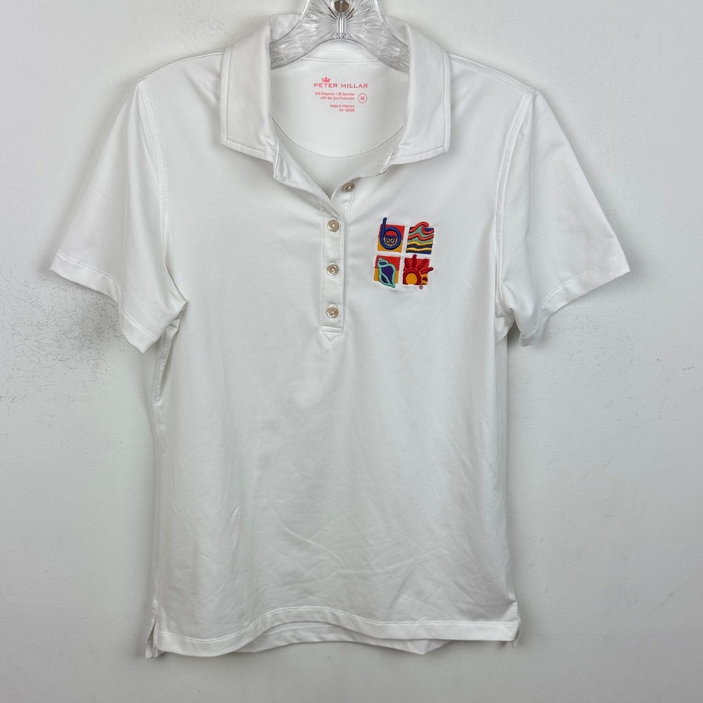 Peter Millar White Polo with Colorful Patch